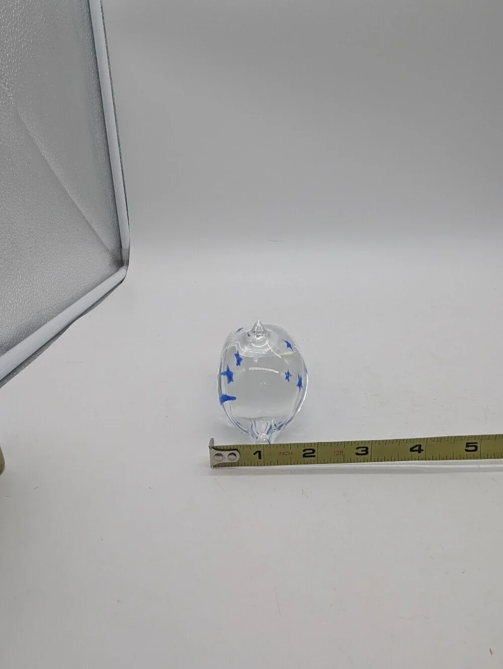 Vintage Hand Blown Art Glass Dolphin Figurine Paperweight Clear with Blue Stars